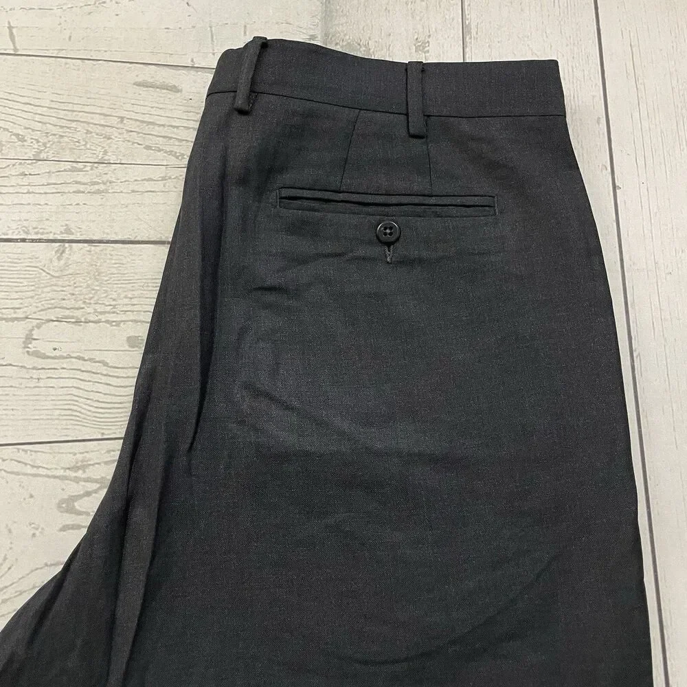Zanella Todd Men's W36 x L30 Dark Grey Wool Flat Front Cuffed Dress Pants